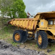 A Caterpillar rigid frame haul truck.