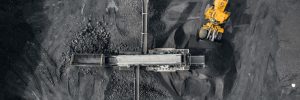 open pit mine, extractive industry for coal, top view aerial drone